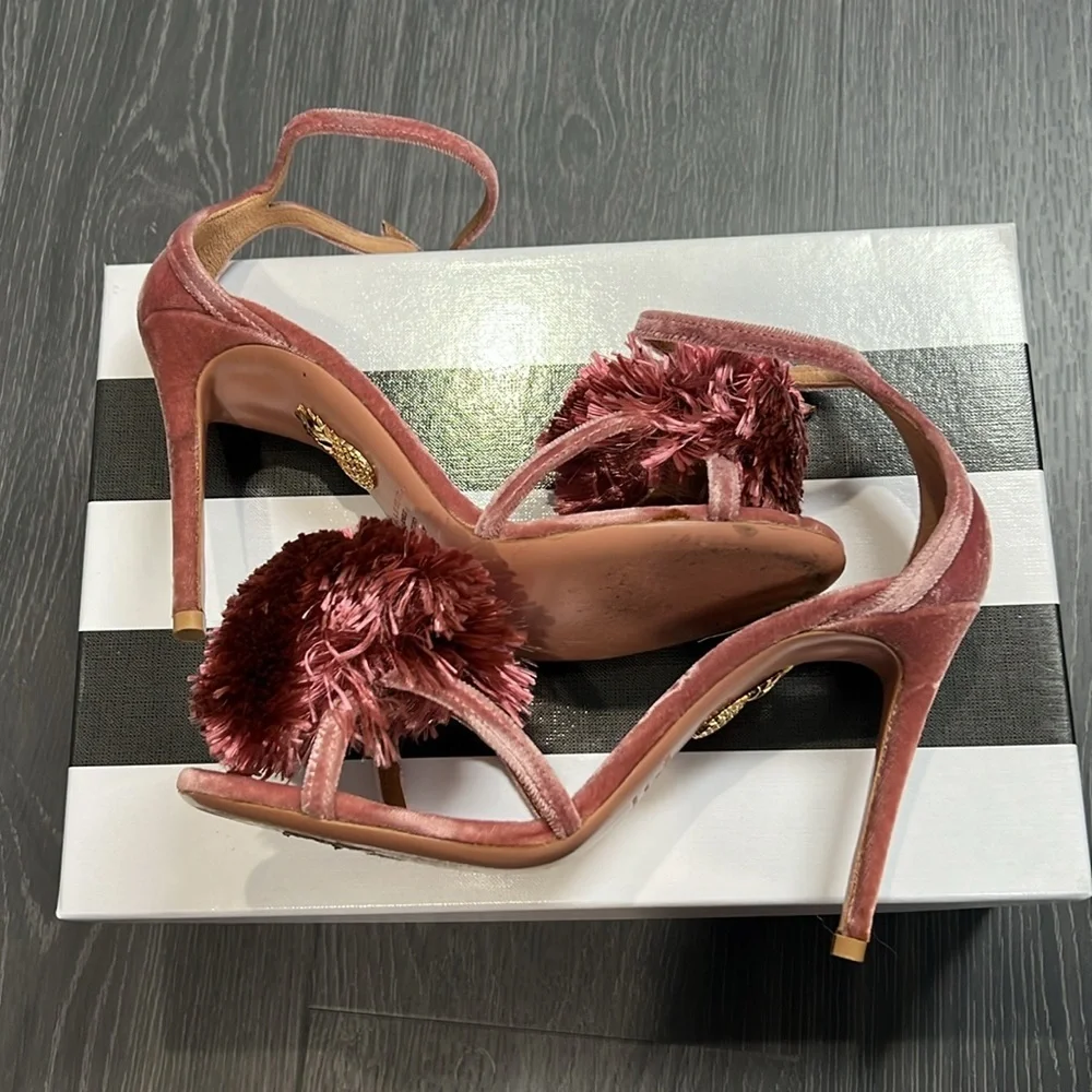 Aquazurra Rose Color Velvet 105mm Puff Sandal